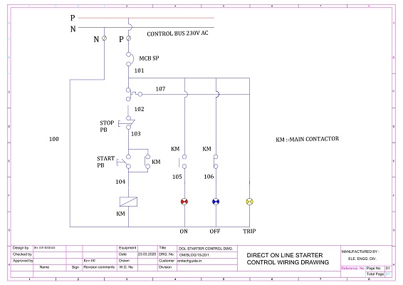 direct on line starter control drawing